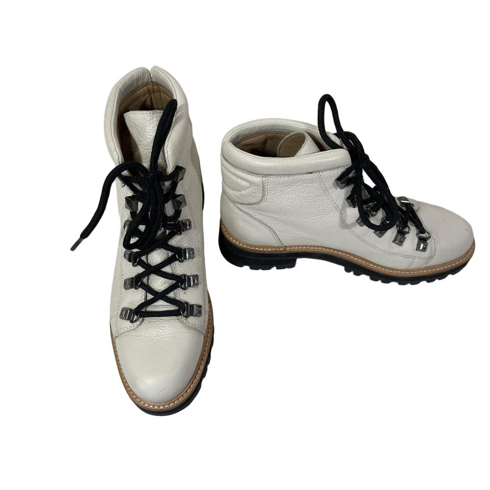 Marc Fisher Mlissy Ivory Leather Lace Up Ankle Hiker Boots Lug Sole Women's Sz 8